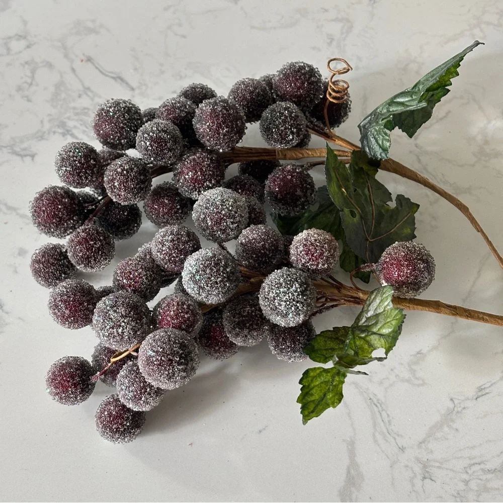 Set of two artificial beaded/ sugared grapes in purples